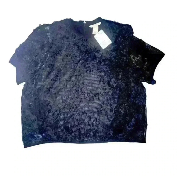 H & M BLACK SEE THROUGH MESH Net KNIT WITH RIBBON FLOWERS Size 2 - Picture 1 of 7
